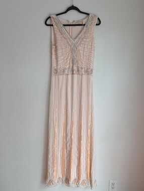 Maya Blush Pink Beaded Maxi Dress with Sequin Accents